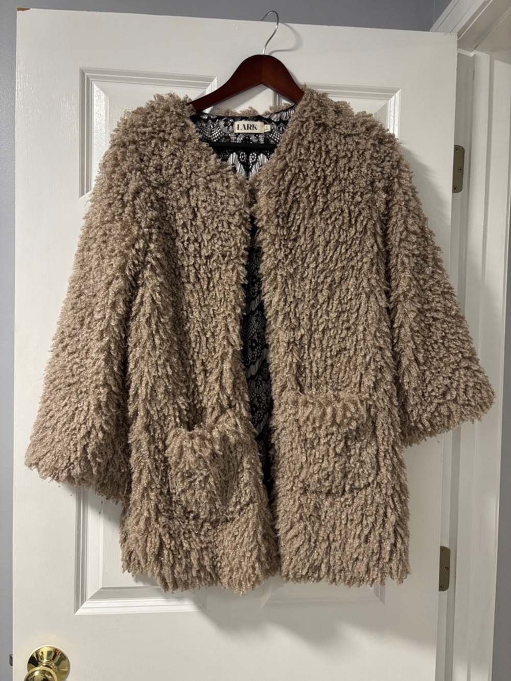 Lark & Ro Taupe Faux Shearling Coat